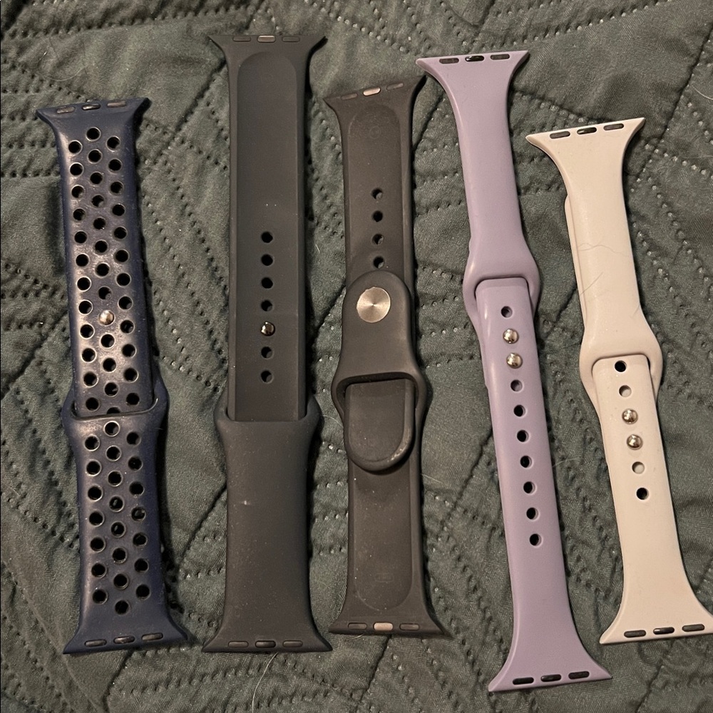 Apple Watch Bands in Blue, Black, Purple, and White